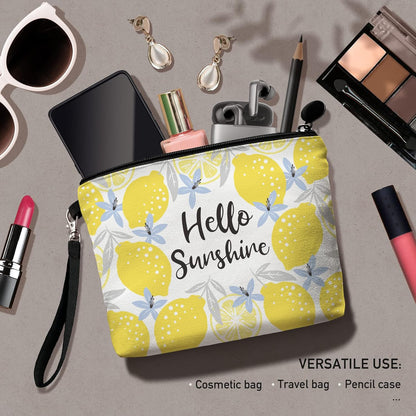 Lemon Travel Makeup Bag,Inspirational Cosmetic Toiletry Accessories Organizer,Cute Zipper Pouch for Purse,Gifts for Women Friends Girls-Yellow
