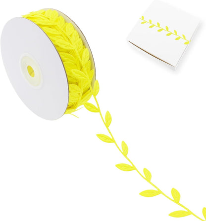 Leaves Ribbon Roll Lace Trim (22 Yards Yellow) | Fabric Fake Ivy Vines, Sewing String for Gift Wrapping, Wreath Making Supplies, Leaf Garland, Party Decorations, DIY Crafts