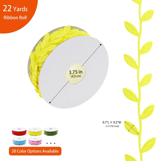 Leaves Ribbon Roll Lace Trim (22 Yards Yellow) | Fabric Fake Ivy Vines, Sewing String for Gift Wrapping, Wreath Making Supplies, Leaf Garland, Party Decorations, DIY Crafts