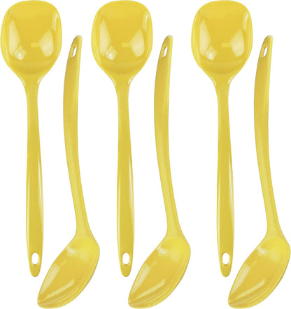 Cooking Spoon for Serving, Basting, Mixing, Heat Resistant, BPA Free Melamine 11 inch Utensil with Ergonomic Handle, Set of 6, Lemon