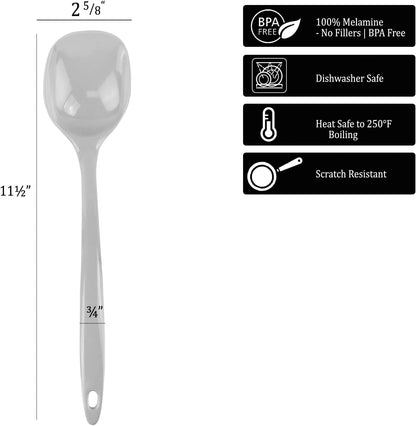 Cooking Spoon for Serving, Basting, Mixing, Heat Resistant, BPA Free Melamine 11 inch Utensil with Ergonomic Handle, Set of 6, Lemon