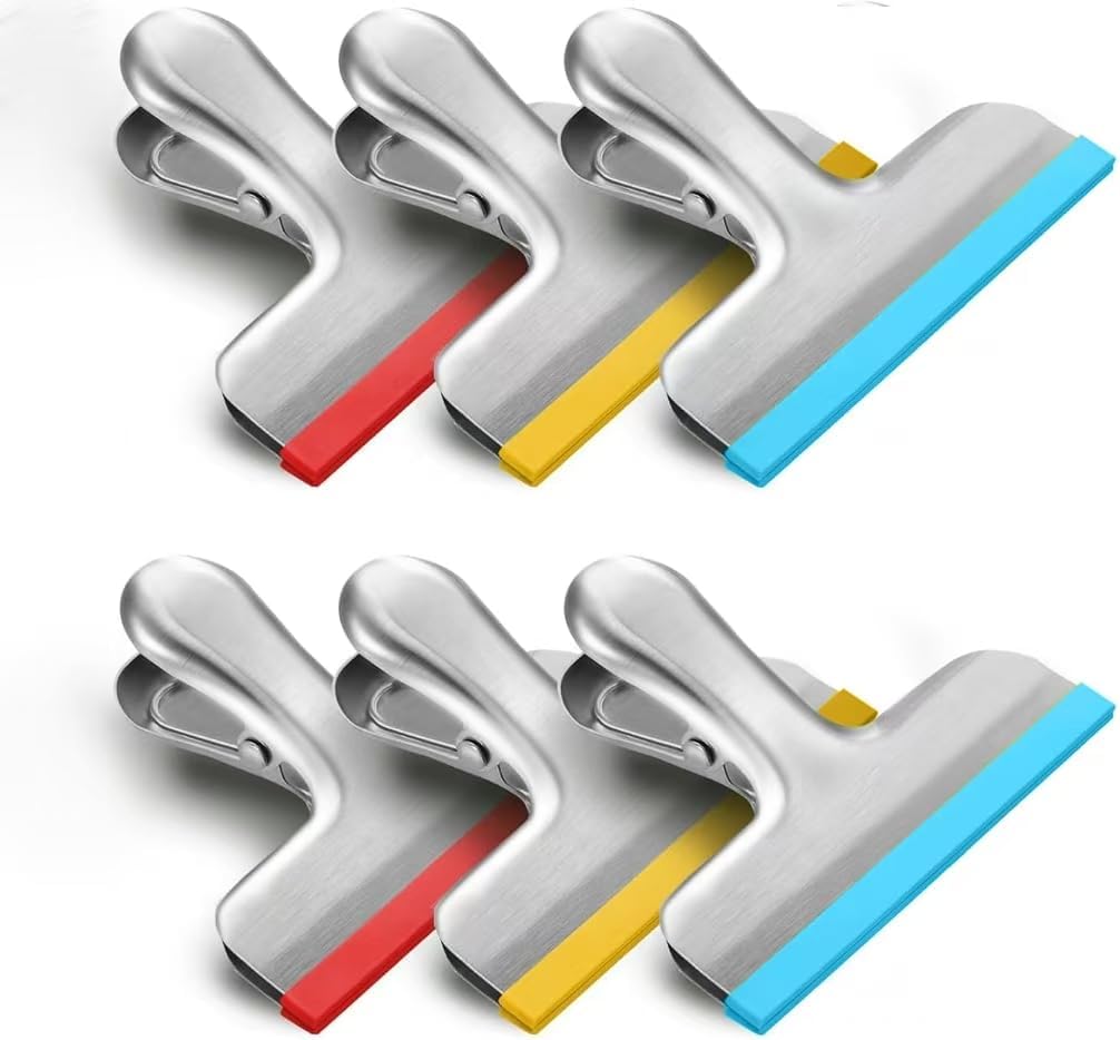 6 Pack Stainless Steel Chip Bag Clips Covered with Silicone - NO More Sharp Edges - Color Coded for Food Bags - Air Tight Seal, Heavy Duty for Kitchen and Office, 3 Inches, Red,Yellow,Blue