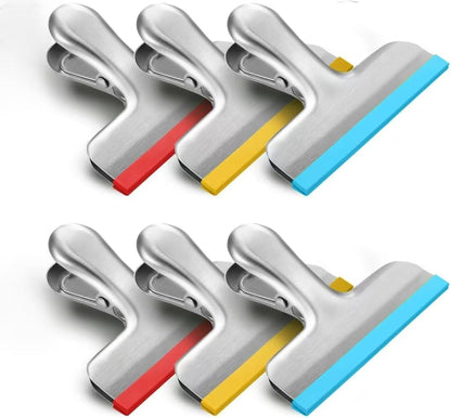 6 Pack Stainless Steel Chip Bag Clips Covered with Silicone - NO More Sharp Edges - Color Coded for Food Bags - Air Tight Seal, Heavy Duty for Kitchen and Office, 3 Inches, Red,Yellow,Blue
