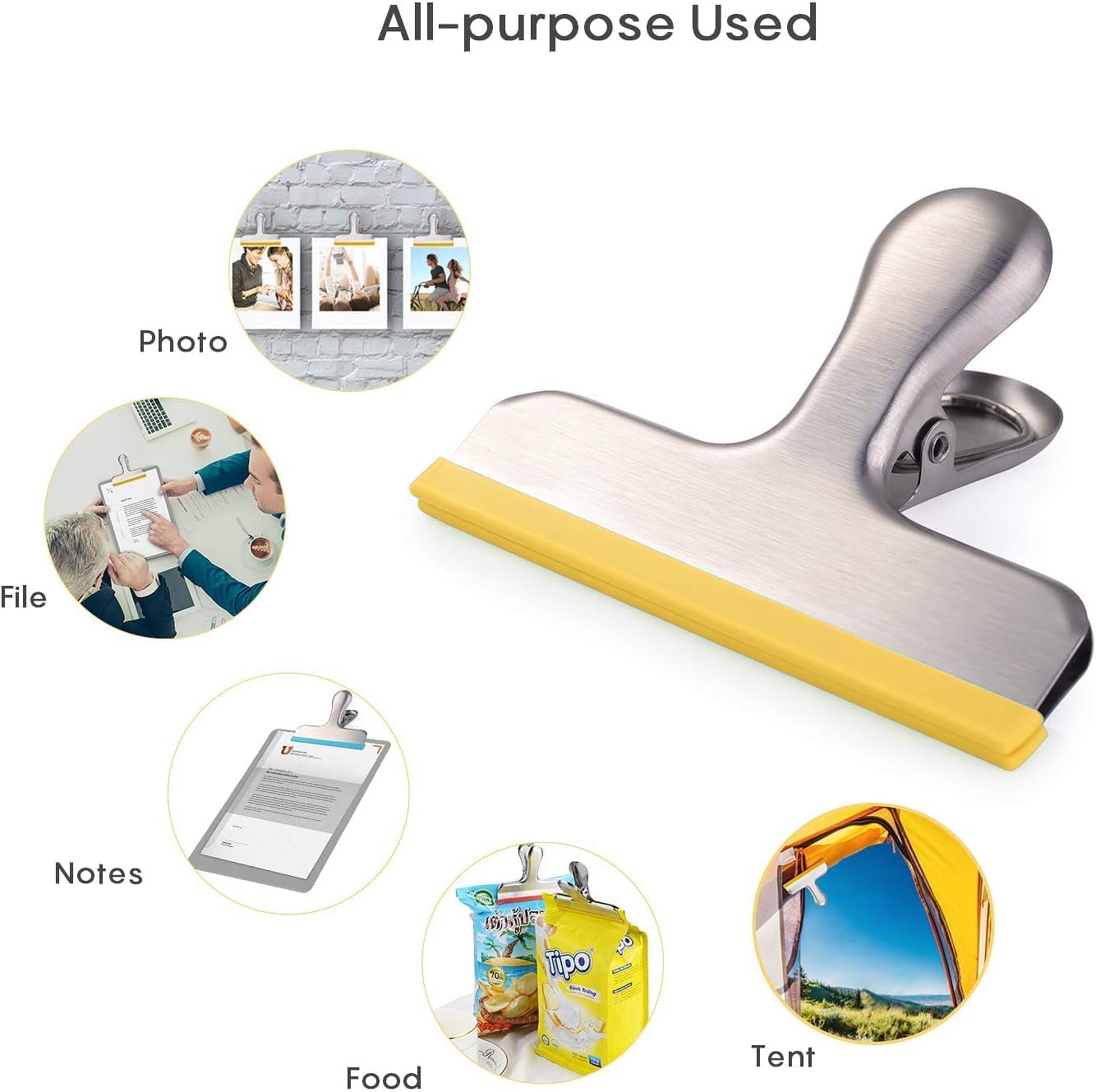 6 Pack Stainless Steel Chip Bag Clips Covered with Silicone - NO More Sharp Edges - Color Coded for Food Bags - Air Tight Seal, Heavy Duty for Kitchen and Office, 3 Inches, Red,Yellow,Blue