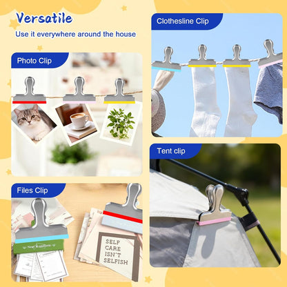 6 Pack Stainless Steel Chip Bag Clips Covered with Silicone - NO More Sharp Edges - Color Coded for Food Bags - Air Tight Seal, Heavy Duty for Kitchen and Office, 3 Inches, Red,Yellow,Blue