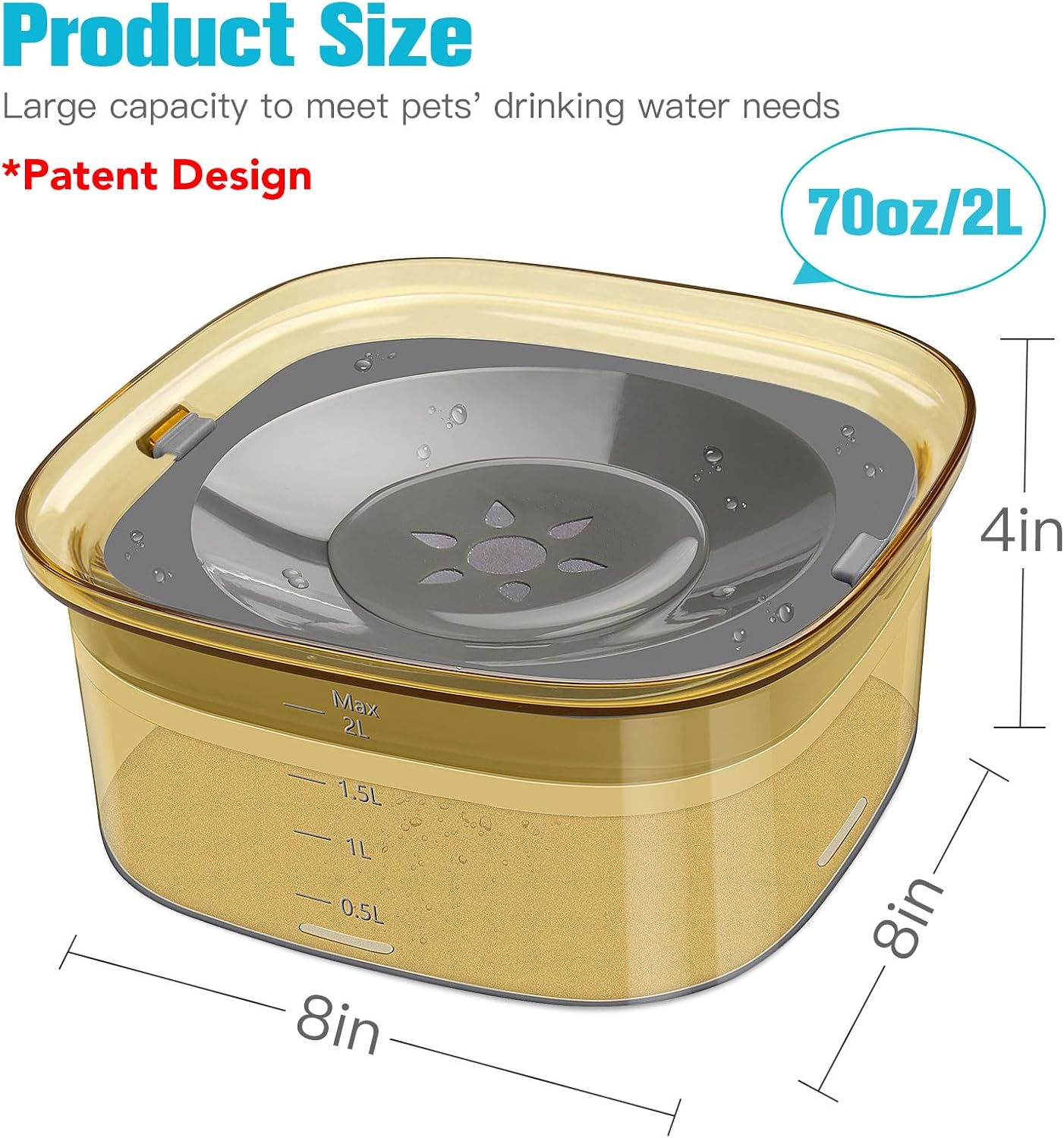 70oz Dog Water Bowl, No Spill Slow Drinking Feeder for Messy Drinker | Large Capacity, Spill Proof, Prevent Pet Prevents Choking, Anti-Slip, Visible Water Level, Suitable for Travel and Car Trips