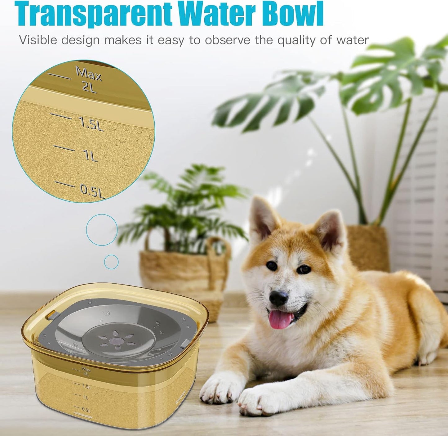 70oz Dog Water Bowl, No Spill Slow Drinking Feeder for Messy Drinker | Large Capacity, Spill Proof, Prevent Pet Prevents Choking, Anti-Slip, Visible Water Level, Suitable for Travel and Car Trips