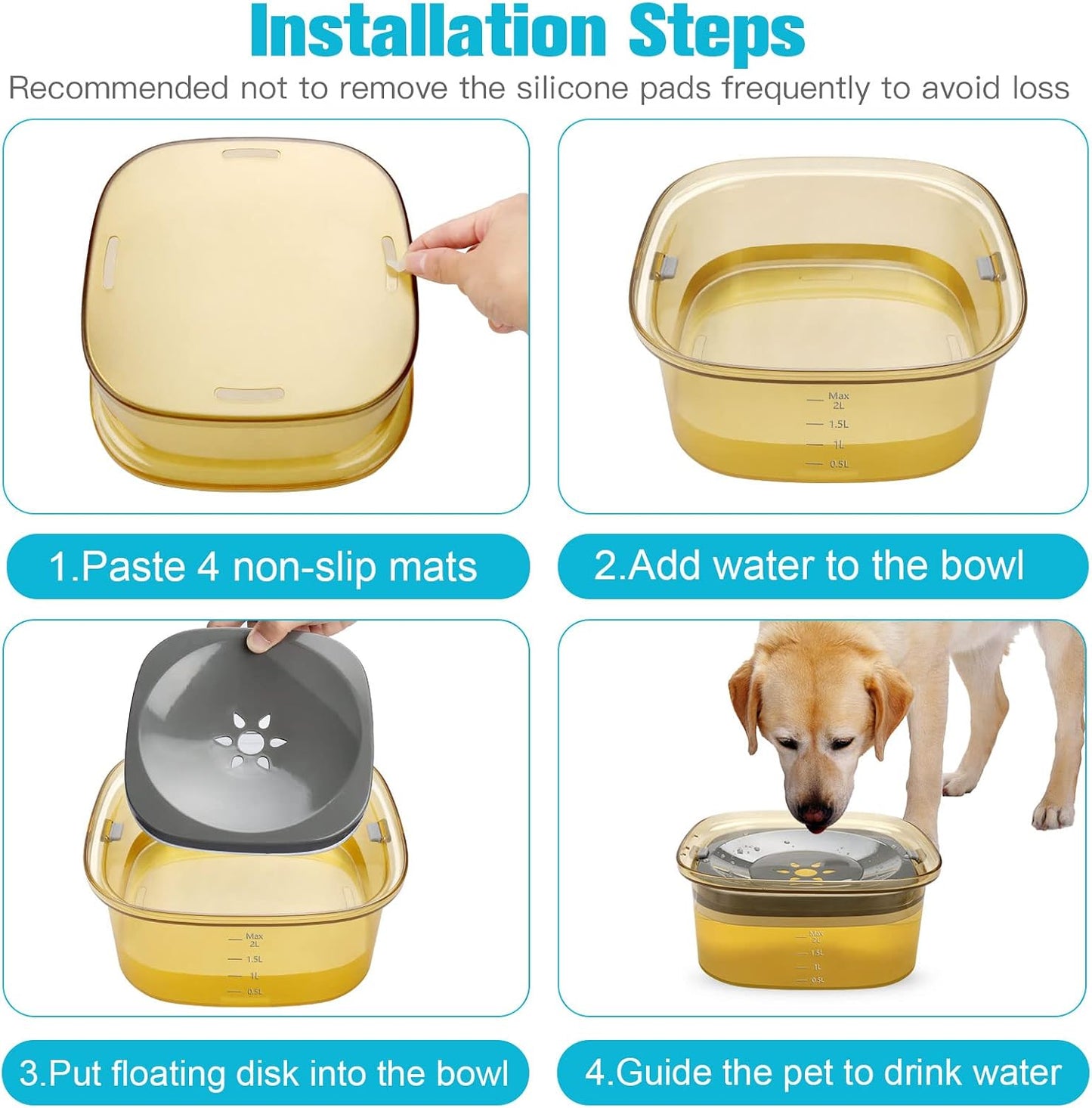 70oz Dog Water Bowl, No Spill Slow Drinking Feeder for Messy Drinker | Large Capacity, Spill Proof, Prevent Pet Prevents Choking, Anti-Slip, Visible Water Level, Suitable for Travel and Car Trips