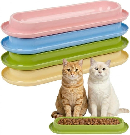 Multi-Cat Home 4-Pack, Long Pet Food Bowls, Large Capacity Non-Slip Easy Clean Dishes for Indoor & Outdoor Feeding (Pink, Yellow, Green，Blue,)
