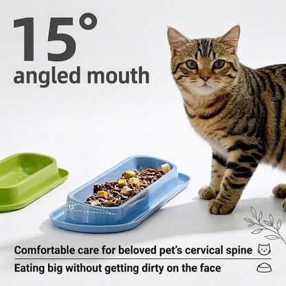 Multi-Cat Home 4-Pack, Long Pet Food Bowls, Large Capacity Non-Slip Easy Clean Dishes for Indoor & Outdoor Feeding (Pink, Yellow, Green，Blue,)