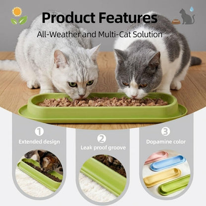 Multi-Cat Home 4-Pack, Long Pet Food Bowls, Large Capacity Non-Slip Easy Clean Dishes for Indoor & Outdoor Feeding (Pink, Yellow, Green，Blue,)