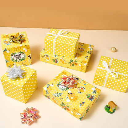 Bee Wrapping Paper Jumbo Roll - 33 ft Honey Bee Gift Wrap | Wrapping Paper Honeycomb Packing Paper for Kids Birthday Party Decoration Favor Supply, Polka Dot Reversible Yellow