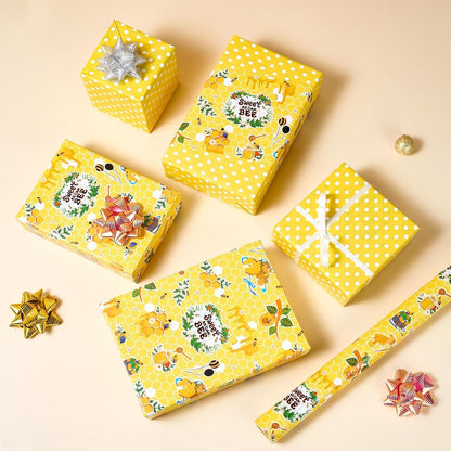 Bee Wrapping Paper Jumbo Roll - 33 ft Honey Bee Gift Wrap | Wrapping Paper Honeycomb Packing Paper for Kids Birthday Party Decoration Favor Supply, Polka Dot Reversible Yellow