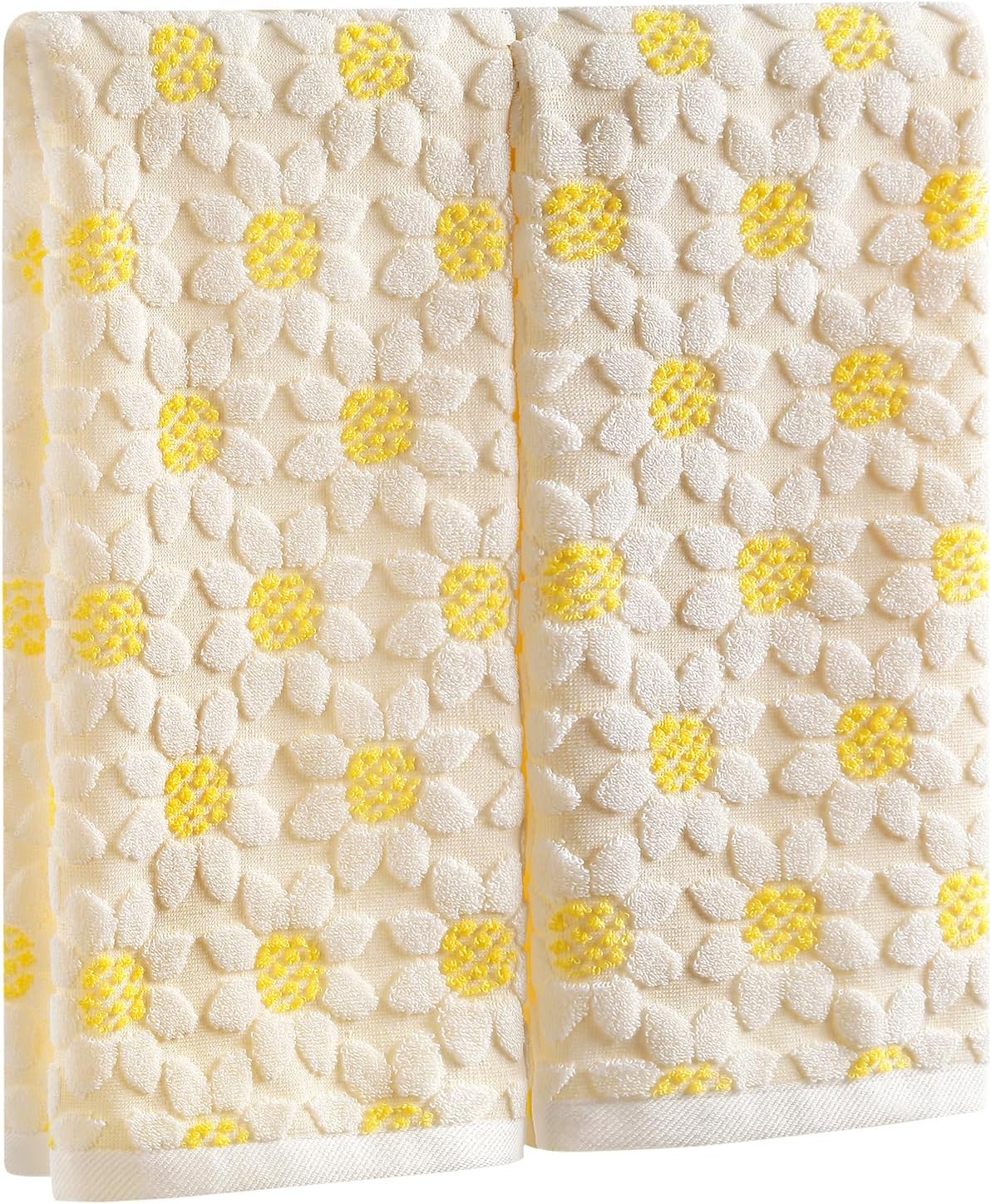 Hand Towels Yellow Summer Sunflower Spring for Bathroom Kitchen | 2 Pack Cotton Bath White Floral Farmhouse Decorative Towels Set for Drying, Cleaning, Cooking, Holiday 13.7'' x 29.5''