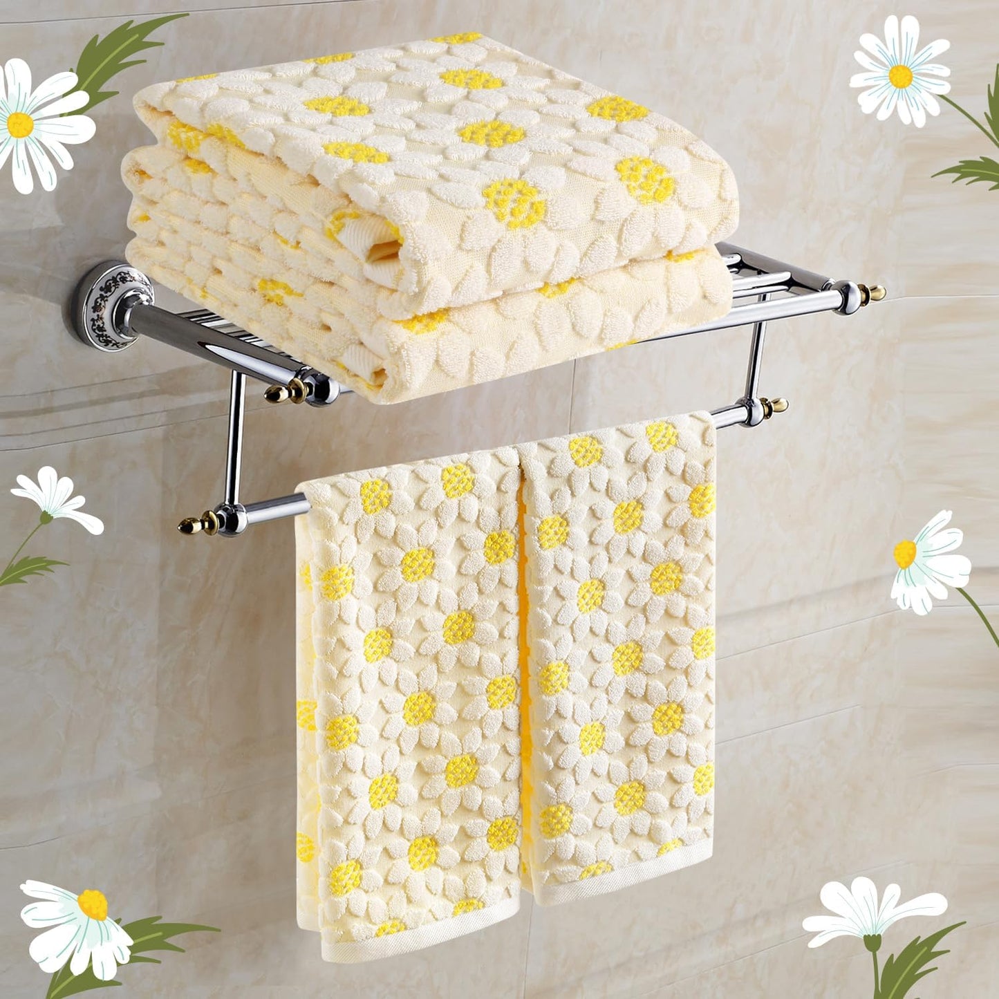 Hand Towels Yellow Summer Sunflower Spring for Bathroom Kitchen | 2 Pack Cotton Bath White Floral Farmhouse Decorative Towels Set for Drying, Cleaning, Cooking, Holiday 13.7'' x 29.5''
