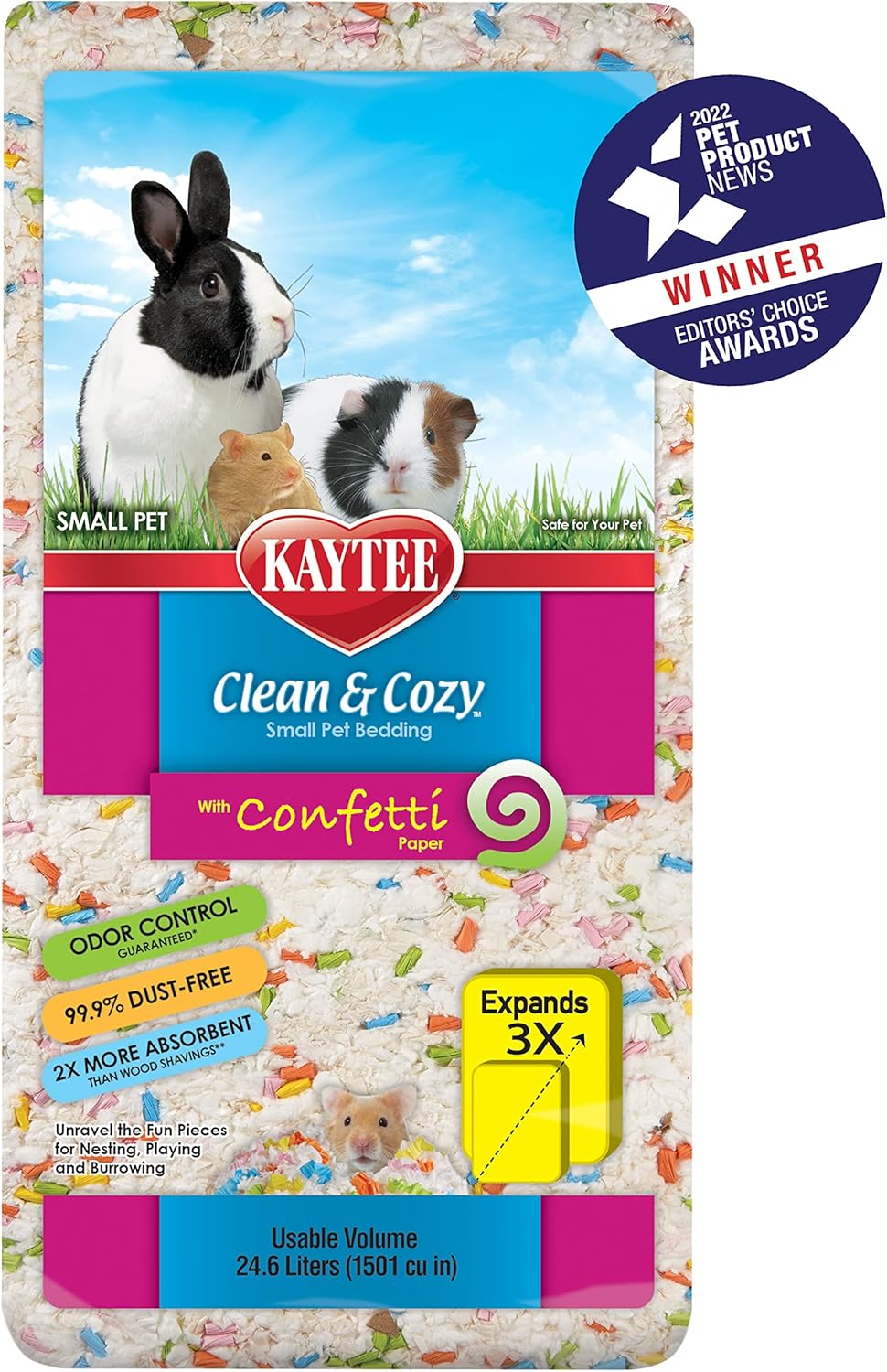Clean & Cozy Confetti Bedding for Pet Guinea Pigs, Rabbits, Hamsters, Gerbils, and Chinchillas, 49.2 Liters