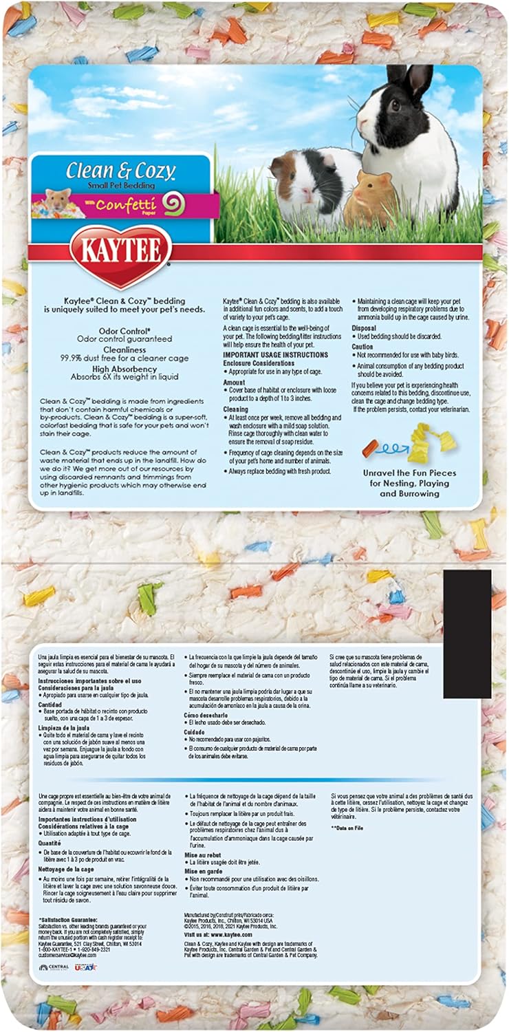 Clean & Cozy Confetti Bedding for Pet Guinea Pigs, Rabbits, Hamsters, Gerbils, and Chinchillas, 49.2 Liters