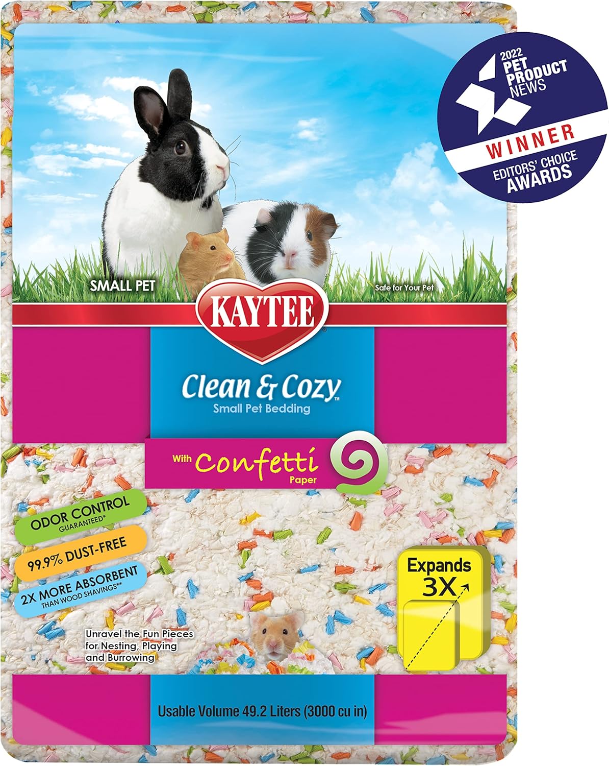 Clean & Cozy Confetti Bedding for Pet Guinea Pigs, Rabbits, Hamsters, Gerbils, and Chinchillas, 49.2 Liters