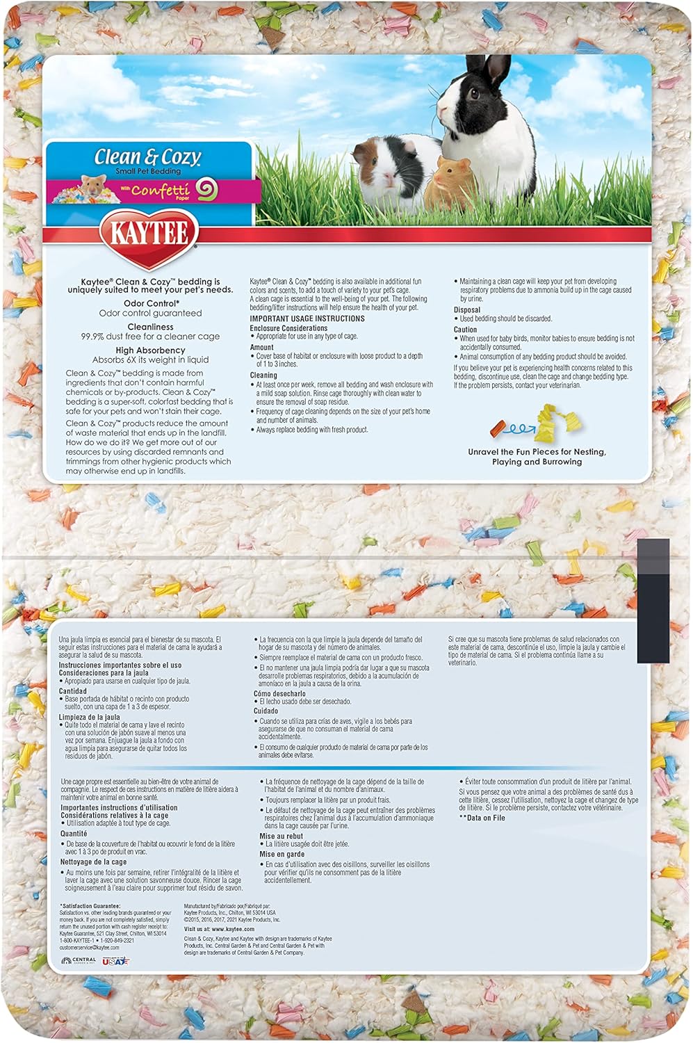 Clean & Cozy Confetti Bedding for Pet Guinea Pigs, Rabbits, Hamsters, Gerbils, and Chinchillas, 49.2 Liters