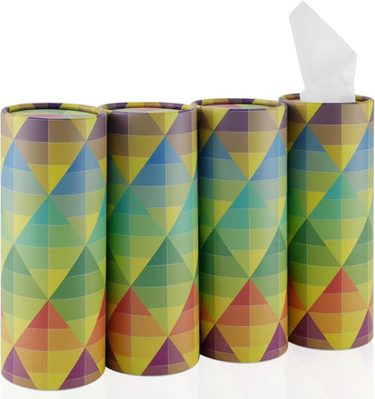 Car Tissue Holder, 4 Pack Car Cup Holder Facial Tissues with Travel Tissue Bag, Quick and Convenient Flower Combination Car Tissue Box(4 Canisters/200 Tissues) Yellow - Green