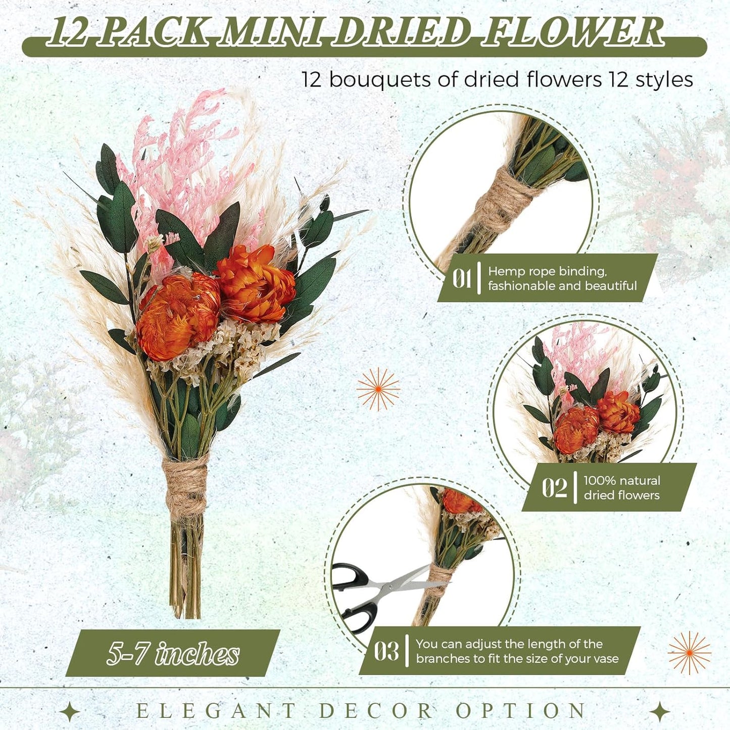 Layhit 12 Pcs Boho Dried Flower Bouquet Mini Wedding Handmade Dry Flowers Decor for Vase Crafts DIY Photo Boutonniere for Men Floral Plant for Bridesmaid Gift Birthday Decor(African Daisy)