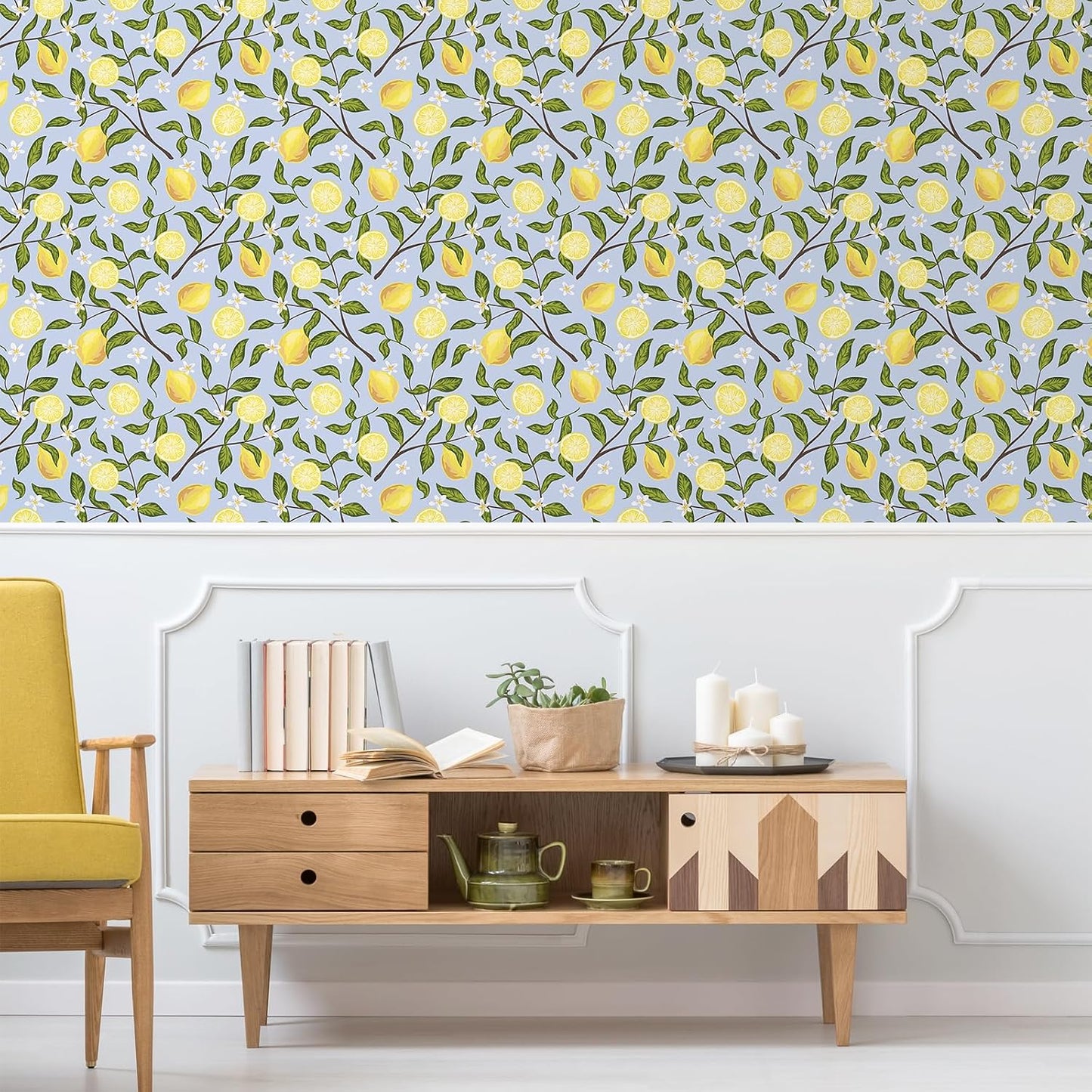 Lemon Wallpaper Stick and Peel Vintage Lemon Branches Fruit Wallpaper for Kitchen Bedroom Bathroom 17.7''x118'' Removable Self Adhesive Lemon Drop Contact Paper for Cabinets Drawers Walls