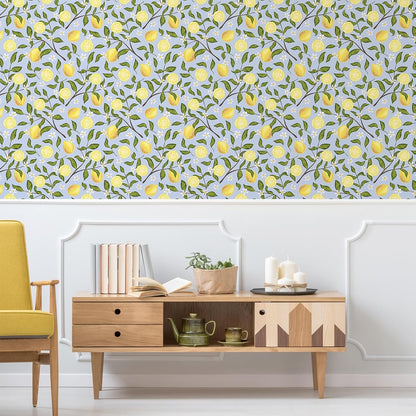 Lemon Wallpaper Stick and Peel Vintage Lemon Branches Fruit Wallpaper for Kitchen Bedroom Bathroom 17.7''x118'' Removable Self Adhesive Lemon Drop Contact Paper for Cabinets Drawers Walls
