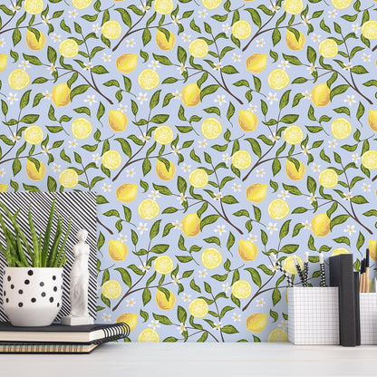 Lemon Wallpaper Stick and Peel Vintage Lemon Branches Fruit Wallpaper for Kitchen Bedroom Bathroom 17.7''x118'' Removable Self Adhesive Lemon Drop Contact Paper for Cabinets Drawers Walls
