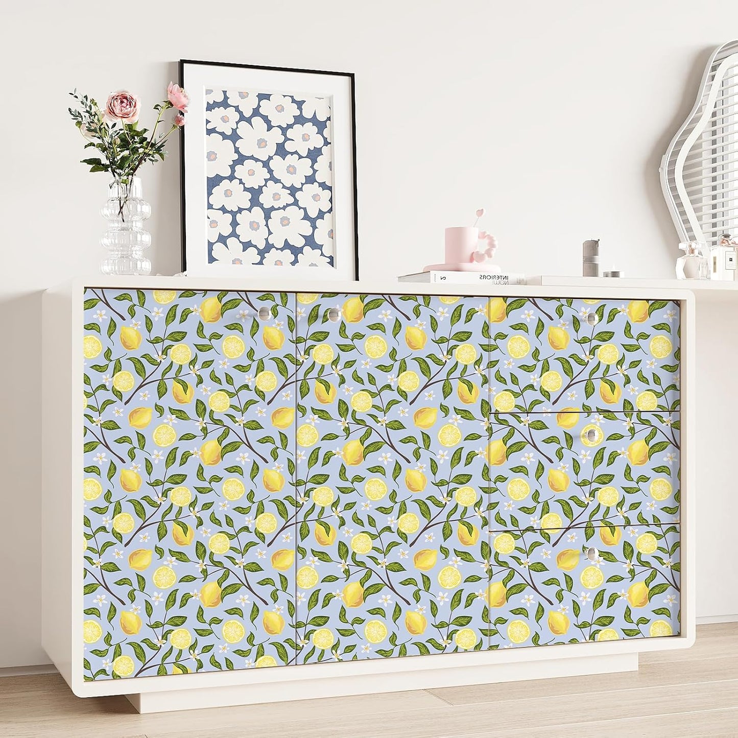 Lemon Wallpaper Stick and Peel Vintage Lemon Branches Fruit Wallpaper for Kitchen Bedroom Bathroom 17.7''x118'' Removable Self Adhesive Lemon Drop Contact Paper for Cabinets Drawers Walls