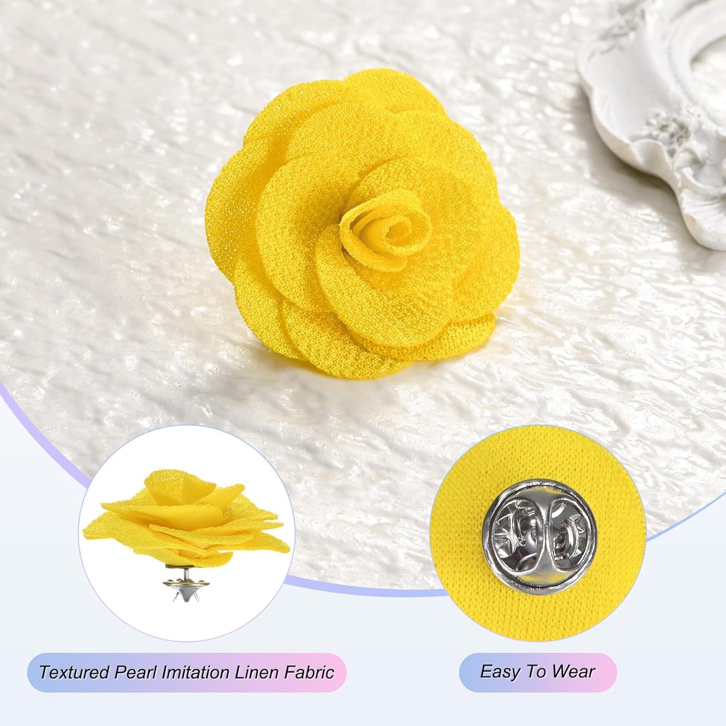 Camellia Flower Lapel Pin for Men Suit, Brooch Pins Handmade Boutonnieres for Men Women Suit/Wedding Party Brooch