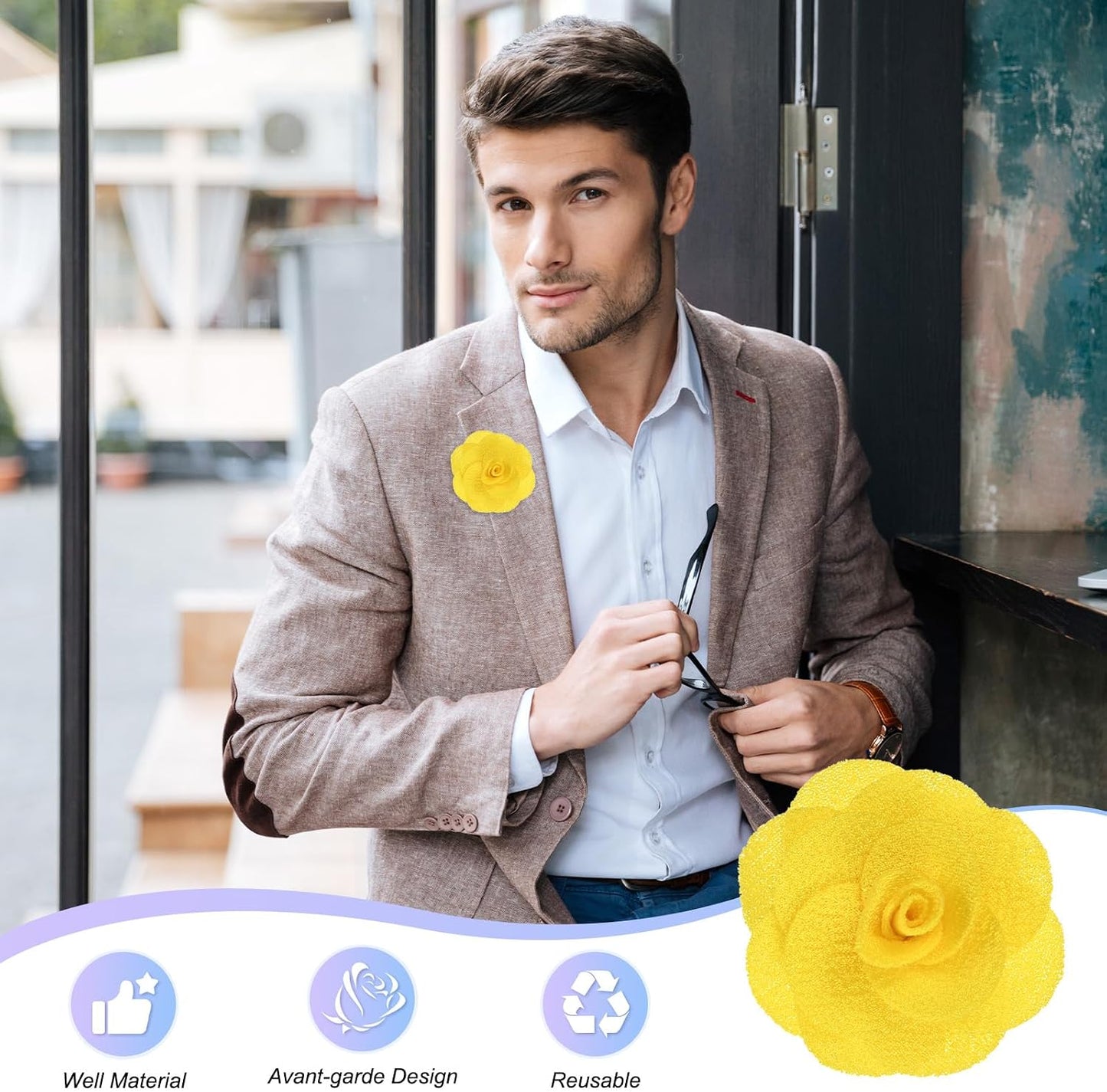 Camellia Flower Lapel Pin for Men Suit, Brooch Pins Handmade Boutonnieres for Men Women Suit/Wedding Party Brooch