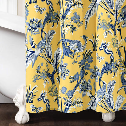 Dolores Shower Curtain 72" W x 72" L Yellow - Floral Shower Curtains for Bathroom - Fabric Bathroom Curtain - Maximalist Decor