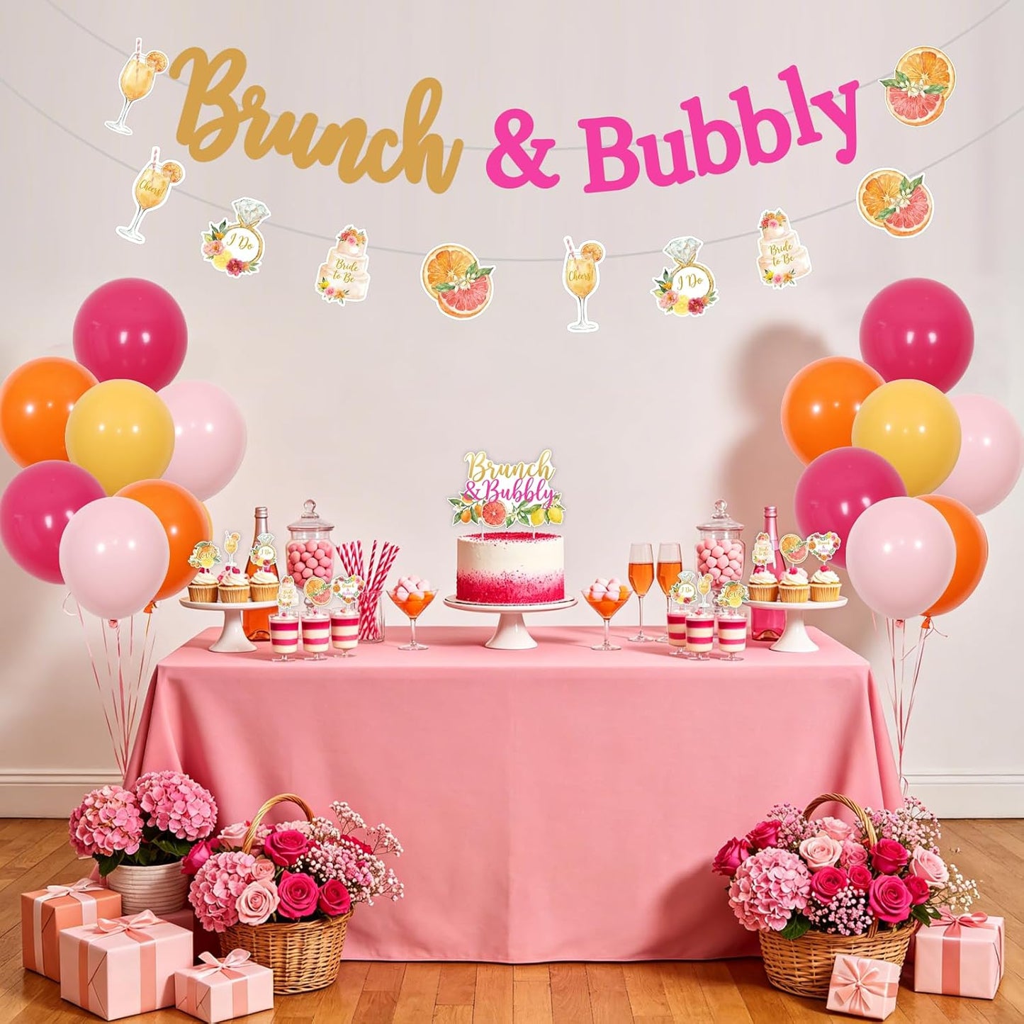 Citrus Bridal Brunch Decoration Set Orange Lemon Bridal Shower Party Kit with Banner Garland Cake Topper Cupcake Toppers Balloons for Citrus Theme Bridal Brunch Celebration
