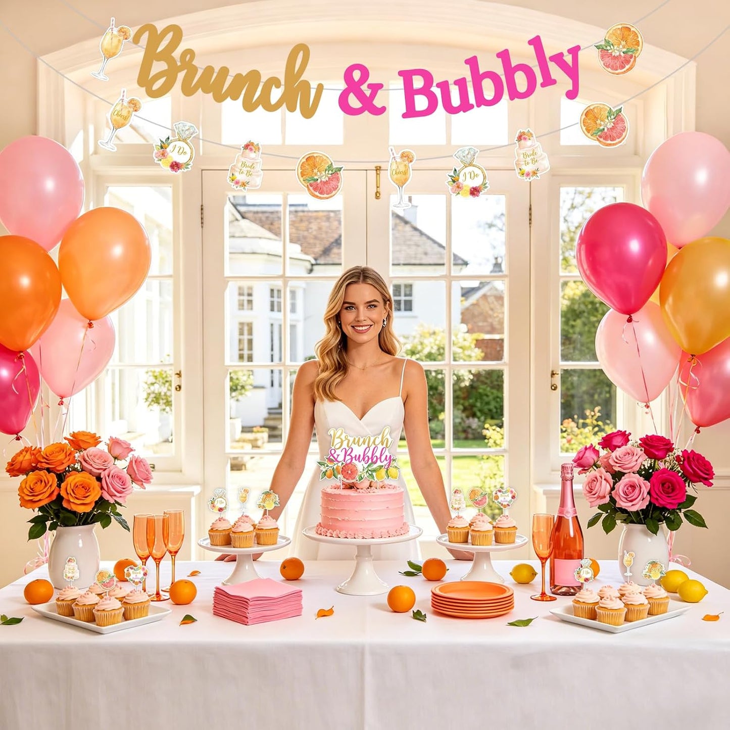 Citrus Bridal Brunch Decoration Set Orange Lemon Bridal Shower Party Kit with Banner Garland Cake Topper Cupcake Toppers Balloons for Citrus Theme Bridal Brunch Celebration