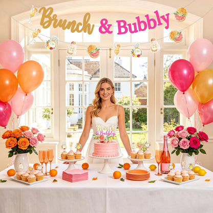 Citrus Bridal Brunch Decoration Set Orange Lemon Bridal Shower Party Kit with Banner Garland Cake Topper Cupcake Toppers Balloons for Citrus Theme Bridal Brunch Celebration