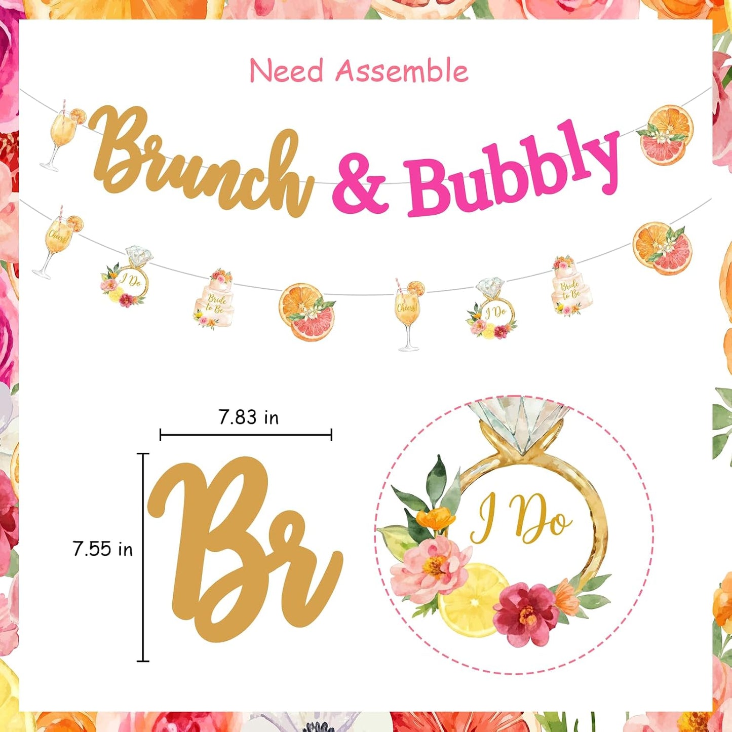 Citrus Bridal Brunch Decoration Set Orange Lemon Bridal Shower Party Kit with Banner Garland Cake Topper Cupcake Toppers Balloons for Citrus Theme Bridal Brunch Celebration