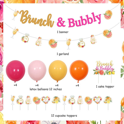 Citrus Bridal Brunch Decoration Set Orange Lemon Bridal Shower Party Kit with Banner Garland Cake Topper Cupcake Toppers Balloons for Citrus Theme Bridal Brunch Celebration