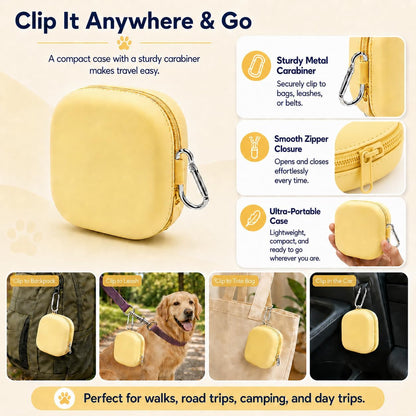 Portable Dog Bowl, Collapsible 2-in-1 Travel Dog Bowls with Carabiner Clip, Silicone Double Pet Food and Water Dish for Outdoor Camping and Hiking (Yellow)