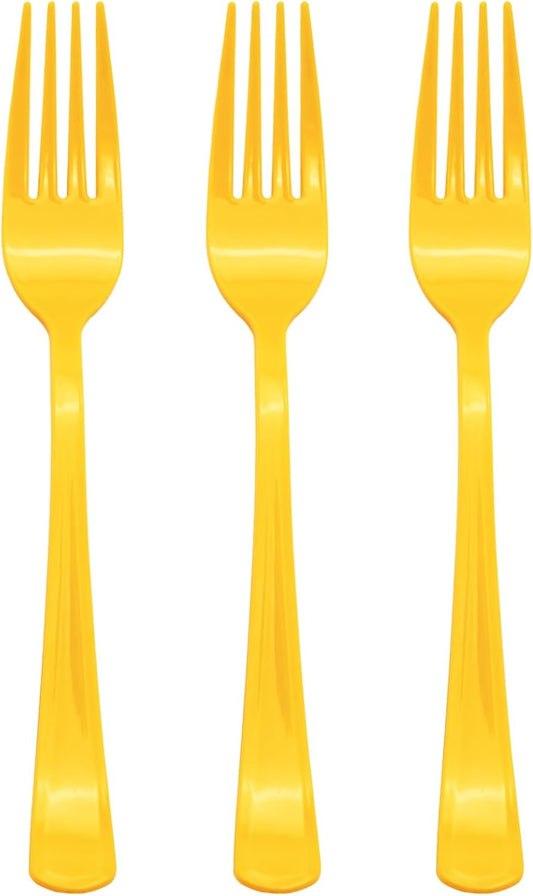 50 Pcs Yellow Plastic Forks Yellow Plastic Silverware Heavy Duty Plastic Cutlery Set Disposable Include 50 Plastic Forks for Birthday, Wedding, Easter, Garden Party