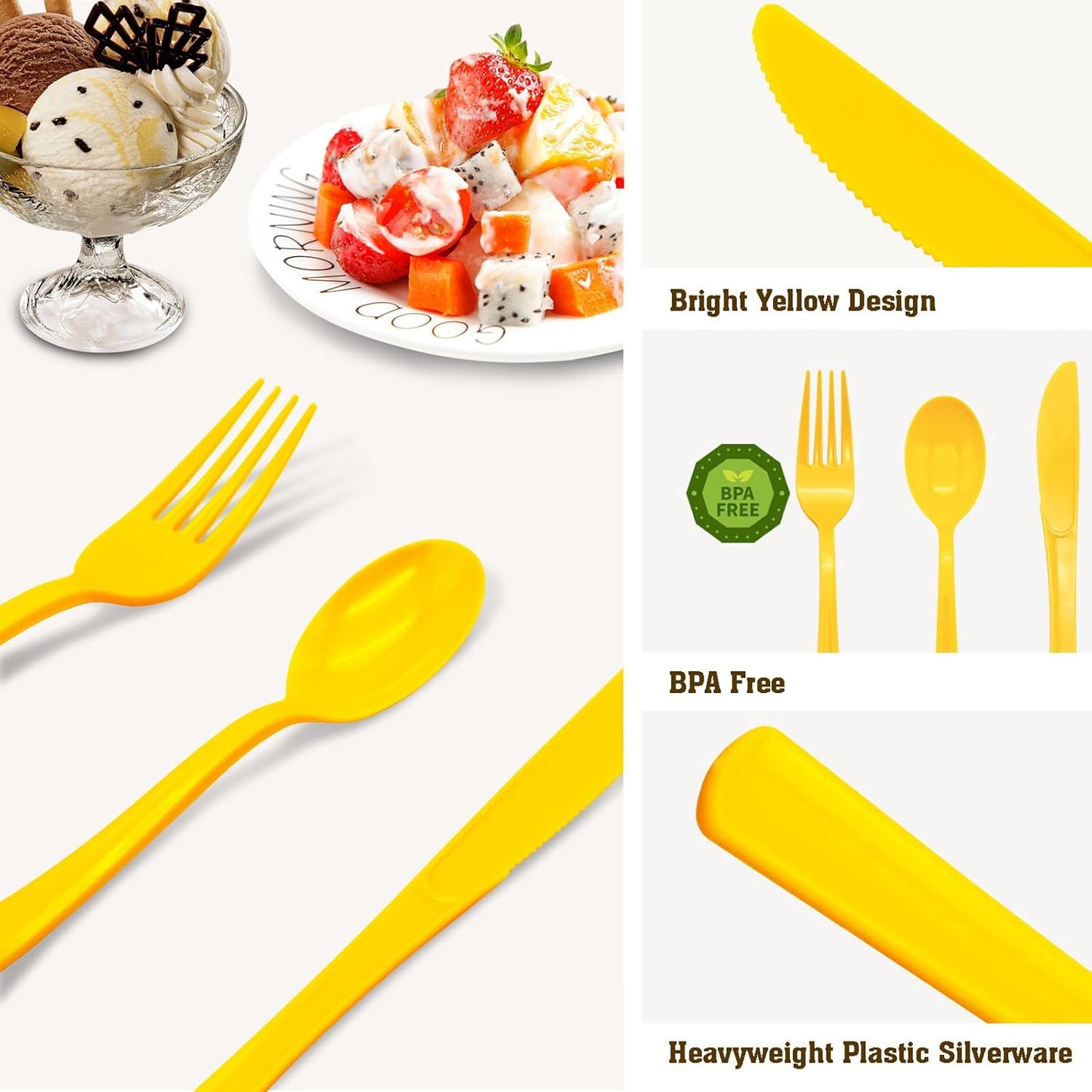 50 Pcs Yellow Plastic Forks Yellow Plastic Silverware Heavy Duty Plastic Cutlery Set Disposable Include 50 Plastic Forks for Birthday, Wedding, Easter, Garden Party