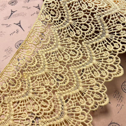 14CM Width Europe Long Pattern Inelastic Embroidery Lace Trim,Curtain Tablecloth Slipcover Bridal DIY Clothing/Accessories.(4 Yards in one Package) (Yellow)