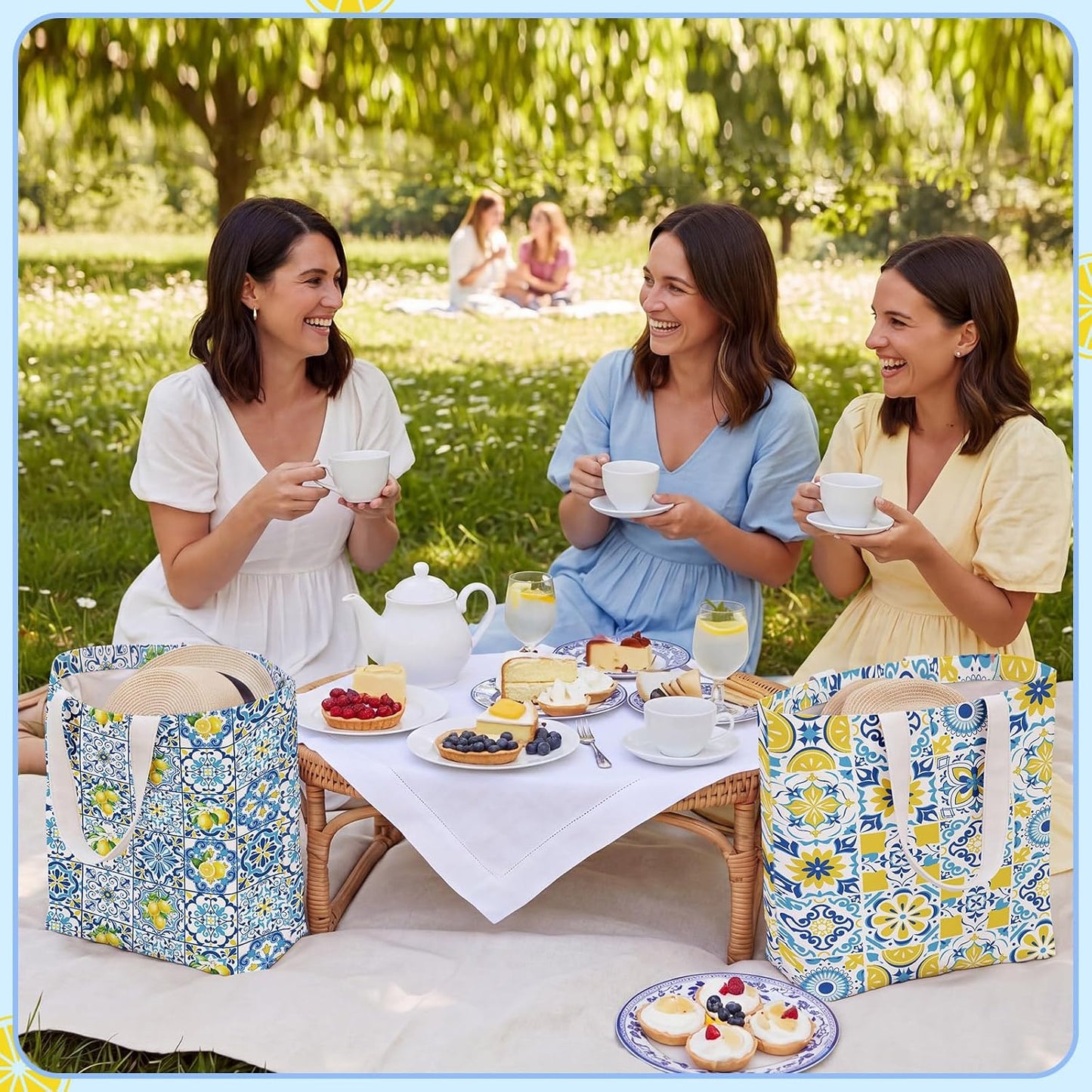 12 Pack Italian Lemon Gift Bags Set Amalfi Coast Lemon Tote Bag and Zippered Makeup Pouch Reusable Canvas Capri Lemons Handbag Mediterranean Souvenir Gift for Women Wedding Summer Beach Travel