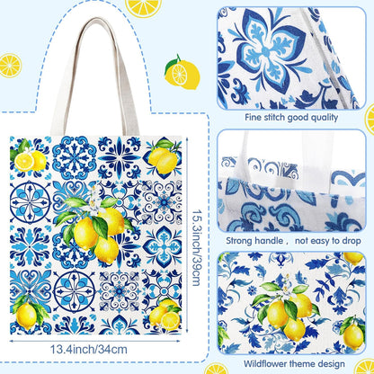 12 Pack Italian Lemon Gift Bags Set Amalfi Coast Lemon Tote Bag and Zippered Makeup Pouch Reusable Canvas Capri Lemons Handbag Mediterranean Souvenir Gift for Women Wedding Summer Beach Travel
