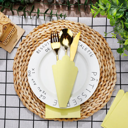 100 Pcs Scalloped Cocktail Napkins Thick Paper Disposable Party Napkins Beverage Tissue for Wedding Dinner Birthday Supplies, 5 x 5 Inches(Yellow)