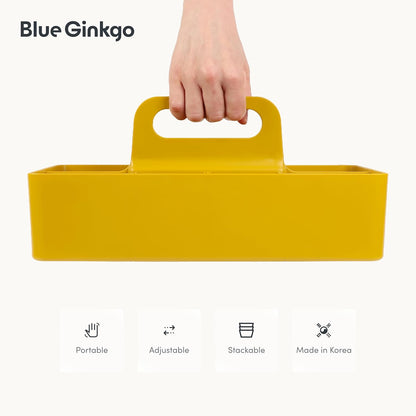 Stackable Organizer Caddy, Rectangle, Yellow, Made in Korea | Portable. Adjustable. Home, Office & School Storage.