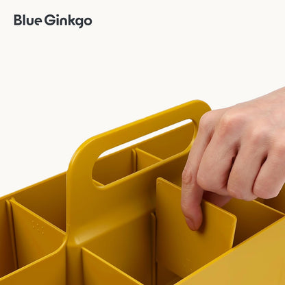 Stackable Organizer Caddy, Rectangle, Yellow, Made in Korea | Portable. Adjustable. Home, Office & School Storage.