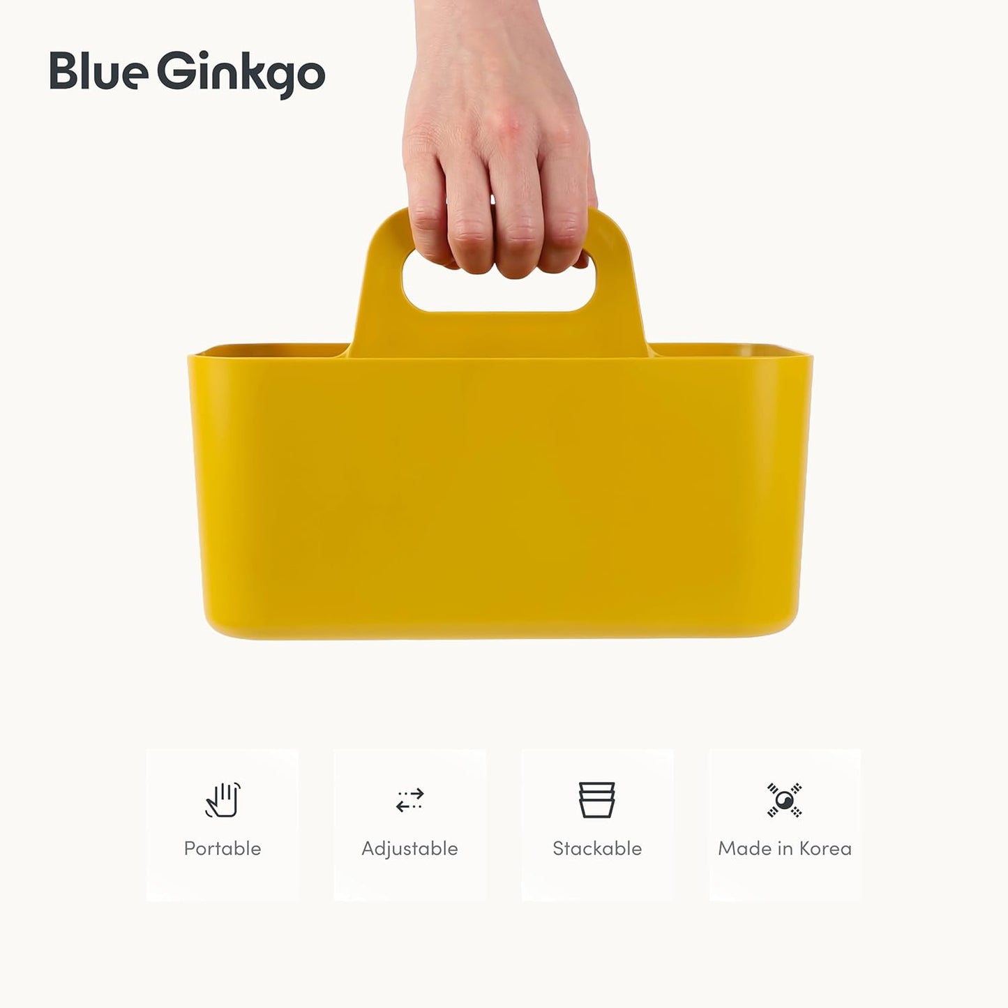 Stackable Organizer Caddy, Rectangle, Yellow, Made in Korea | Portable. Adjustable. Home, Office & School Storage.