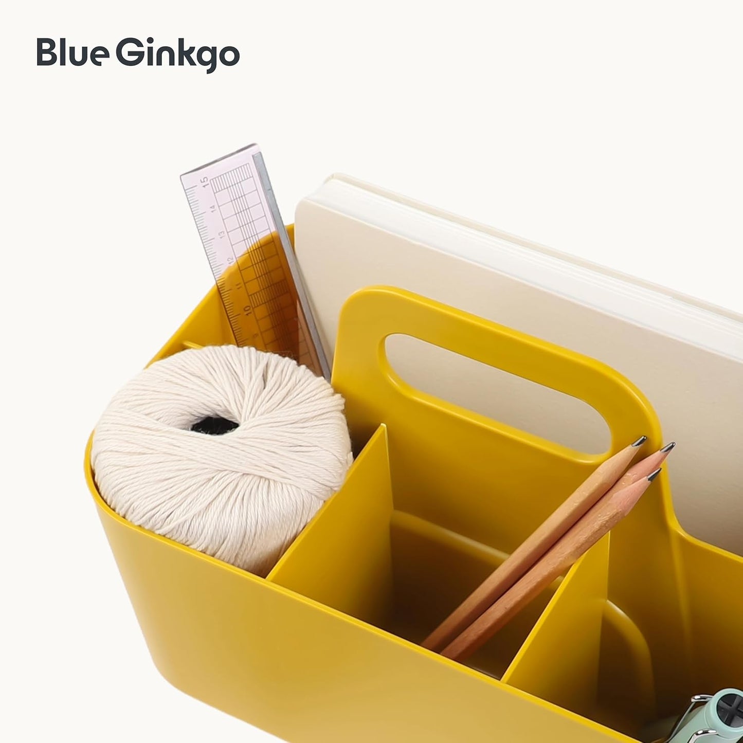 Stackable Organizer Caddy, Rectangle, Yellow, Made in Korea | Portable. Adjustable. Home, Office & School Storage.
