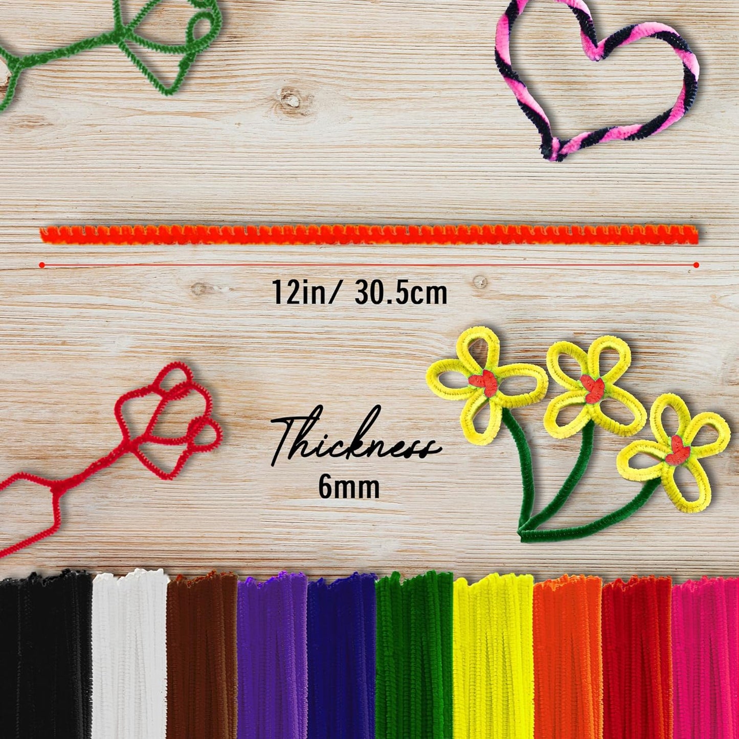 Pipe Cleaners Craft - 100 Pcs Yellow Chenille Stems, 6mm x 12 Inch Fuzzy Sticks, Great for DIY Arts and Craft Projects and Decorations