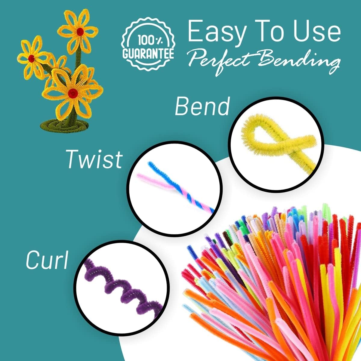 Pipe Cleaners Craft - 100 Pcs Yellow Chenille Stems, 6mm x 12 Inch Fuzzy Sticks, Great for DIY Arts and Craft Projects and Decorations